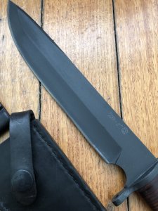 Kizlyar Knife: Kizlyar Original DV2 Military Knife with Stacked Leather Handle and Leather Sheath #3340