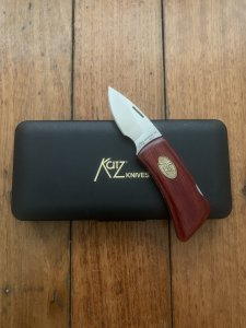 Katz Knives: Small Bob Kat Cherrywood Locking Folding Knife with gift Tin