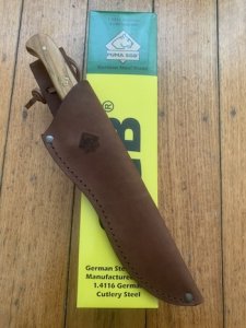 Puma SGB Knife: Puma SGB Bowie with Olive Wood Handle in Leather Sheath