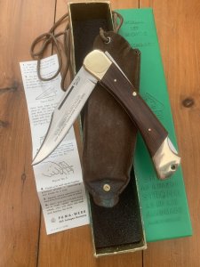 Puma Rare Model 970 Plainsman 1969 Folding Knife with original box & Paperwork & Pouch #96011
