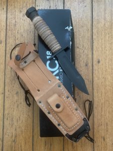 Ontario 2021 Model Pilots Survival Knife Straight Edge Knife with Leather Handle and Leather Sheath