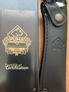 Puma Knife: Puma Special African Cape Buffalo Edition White Hunter with Black Leather Sheath