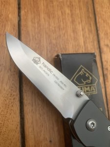 Puma Knife: Puma 2002 Handic Black Frame & Light Stag Slab Linerlock Folding Knife