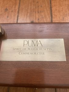 Puma Knife: Limited Edition 1983 715 4 Star Spirit of Massachusetts Scrimshawed Handle in Wooden Presentation Box