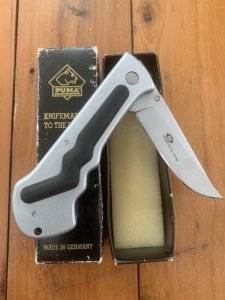 Puma Knife: Puma 230400 FLASH Brushed Silver Black Rubber Linerlock Folding Knife