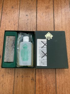 Puma Knife: Original 1980's Green Box Oilstone and Oil Sharpening Set in correct green box