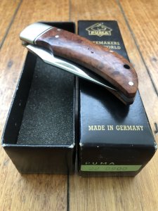 Puma Knife: Rare Puma THUYA Folding Knife with Root Wood Handle in original Black Box
