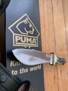 Puma Knife: Puma PUMASTER STEEL Hunters Pal 1980 in Jagdnicker Sheath and Puma Black Card Box