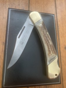 Puma Knife: 2011 Puma Prince Folding Knife with Sambar Stag Antler Handle in Black Display Box
