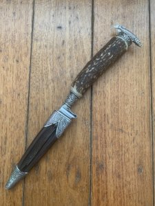 German Knife: 1980's Jagdnicker Hunting & Fishing Scene Knife with Stag Handle & Sheath
