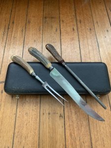 Vintage 'Used' 3 Piece Carving Set Knife, Fork & Sharpening Rod