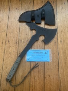 TOPS KNIVES: VI AX Viking Axe Solid 1075 Steel Black linen Micarta Handle & Case
