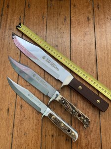 Puma Knife: 1989 Puma Big Big Bowie knife with Wooden Handle in original Tan Leather Sheath