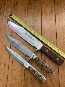 Puma Knife: 1990 Puma Big Big Bowie knife with Stag Antler Handle in original Tan Brown Sheath