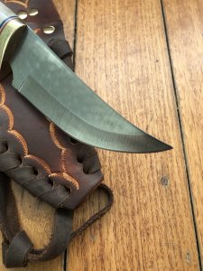 Ken Richardson Custom Handmade 4.5" Hunter Upswept Blade Hunting Knife with Deer Antler Handle & Custom Sheath