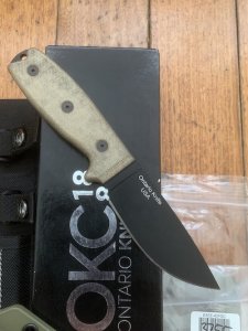 Ontario Ranger Series RAT-3 Plain Edge Blade with Micarta Handle Kydex and Nylon Tactical Belt Sheathes