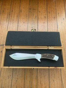 Puma Knife: 2004 Puma Rüdemann II with Stag Handle in Original Sheath & Custom Wooden Box