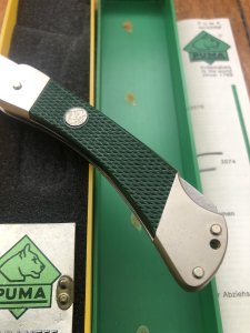 Puma Knife: Puma Rare 1980 Packer Folding Knife in original Green Box # 14081