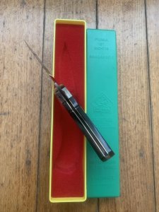 Puma Knife: Puma Original 1979 4 Star Folding Lock Blade Knife with Black Ebony Micarta Handle in Original Box #13971