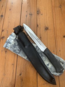 Kizlyar Knife: Kizlyar Mirror Finish 'EGERSKY' Straight Blade with Leather Sheath and Sleeve
