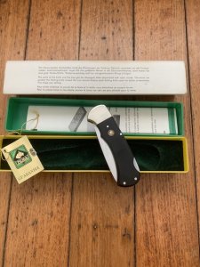 Puma Knife: Puma Original 1977 Full Size 4 Star 725 Folding Lock Blade Knife with Ebony Micarta Handle in Original Box #29771