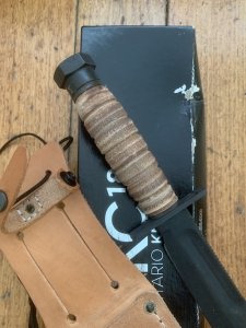 Ontario 2021 Model Pilots Survival Knife Straight Edge Knife with Leather Handle and Leather Sheath