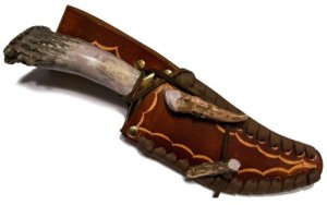 Ken Richardson Custom Handmade 8" Bowie Blade Hunting Knife with Deer Antler Handle & Custom Sheath