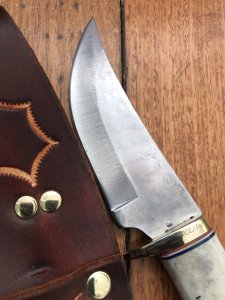 Ken Richardson Custom Handmade 4.5" Hunter Upswept Blade Hunting Knife with Deer Antler Handle & Custom Sheath