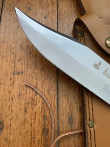 Puma Knife: 1990 Puma Big Big Bowie knife with Stag Antler Handle in original Tan Brown Sheath