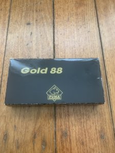 Puma Knife: Puma Rare 1988 Commando 24 Carat GOLD 88 Model Lock back Knife with Black ABS Handle & Original Box #44882