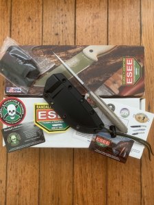 ESEE Knives- ESEE-4 Knife with Ivory Beige Micarta Handle & Black Kydex Sheath