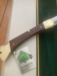 Puma Knife: Puma 1980 Trail Boss/Emperor 975 Folding Knife with Jacaranda Handle Original Box and matching Warranty