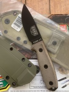 ESEE Knives- ESEE-3 Knife with Ivory Beige Micarta Handle & OD Green Kydex Sheath