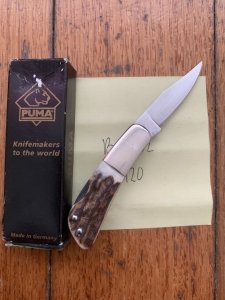 Puma Knife: Puma German 2006-120 Micro Folding Knife with Stag Antler Handle and Box