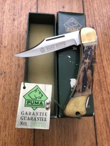 Puma Knife: Puma 1994 Rare model 905 Duke Folding Knife with Stag Handle Original Box and matching Warranty