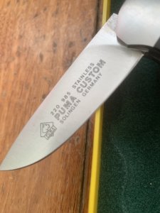 Puma 1989 model 985 Custom Folding Knife with Ebony Handle Original Box and matching Warranty #23981