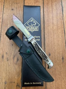 Puma Knife: Puma 1979 Jagdnicker 3587 Knife with Stag Antler Handle & New sheath & Box