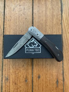 Puma Knife: Puma Tec Damascus Ebony Hardwood Folding Liner Lock Knife