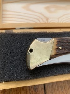 Puma Knife: Puma 1980 Emperor 915 Folding Knife with Stag Antler Handle in Nice Wooden Box