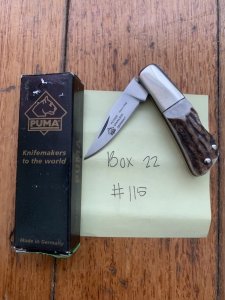 Puma Knife: Puma German 2006-115 Micro Folding Knife with Stag Antler Handle and Box