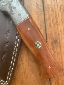 Damascus Knife: Damascus Kukri Style Knife with Stained Bone Handle