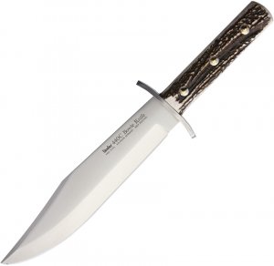 Linder Big Big Big Bowie with Stag Antler Handle and beautiful Leather Sheath