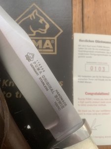 Puma Knife: Puma New 2003 Bowie Handmade Knife with Stag Antler Handle