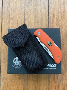 EKA Swede 8 Blaze Orange Folding Lock Knife in Pouch and Box