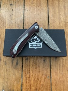 Puma Knife: Puma Tec Sandalwood One Hand Opening Damascus Folding Liner Lock Knife