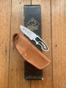Puma Knife: Puma Very Rare 2002 'FERRANTROPH' Skeleton Knife in Leather Sheath
