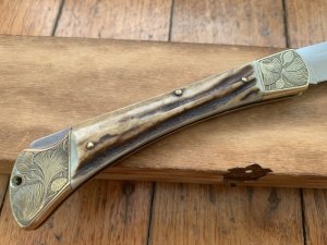 Puma Knife: Puma 1975 Special Edition Emperor 915 Folding Knife with Stag Antler Handle in Puma Wooden Box