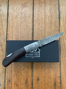 Puma Knife: Puma Tec Damascus Ebony Hardwood Folding Liner Lock Knife