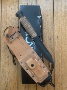 Ontario 2021 Model Pilots Survival Knife Straight Edge Knife with Leather Handle and Leather Sheath