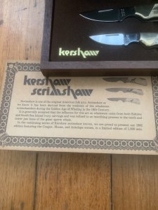Kershaw Knife: 1982 Rare Scrimshawed set of 3 Knives in Presentation Box #142/1000